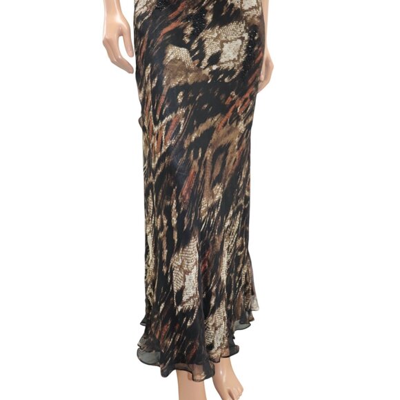 Y2K LE CHATEAU Brown Animal Print Maxi Slip Dress Beaded Bodice XS - Picture 5 of 8